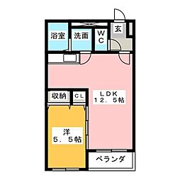 ハートフルマンションB&A 1LDKの間取図画像
