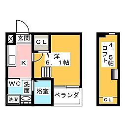 カナパ 1Kの間取図画像
