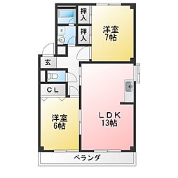 パークヴィラ五才美 2LDKの間取図画像