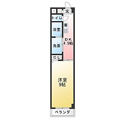 クレアール古城2 1Kの間取図画像
