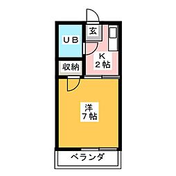 タウニー池上 2階1Kの間取り