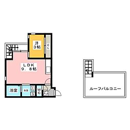 GRANDTIC茶屋ヶ坂 2階1LDKの間取り
