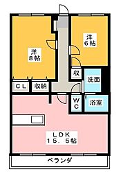 ホリーステージ城山 2階2LDKの間取り