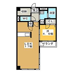 不二マンションC棟 1LDKの間取図画像