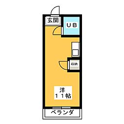 幸川マンション南館 ワンルームの間取図画像