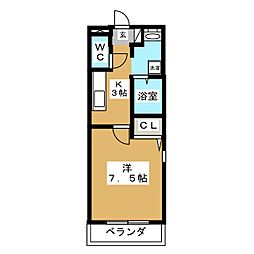 カーササンシャイン 1階1Kの間取り
