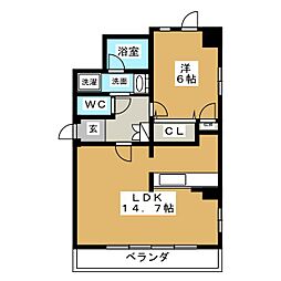 綾羽アネックス葵 6階1LDKの間取り