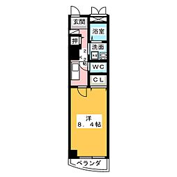 クラウザン徳川 5階1Kの間取り