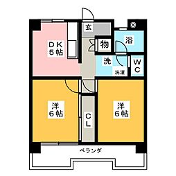 マルイチビル 4階2DKの間取り