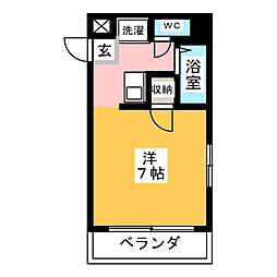 シャルマン千種 1階ワンルームの間取り