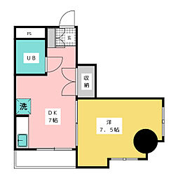 キャッスル北沢 3階1DKの間取り