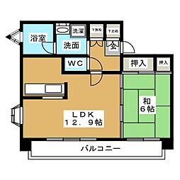 綾羽アネックス葵 2階1LDKの間取り