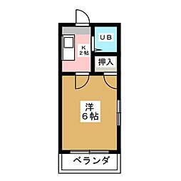 富士レイホービル第5 3階1Kの間取り