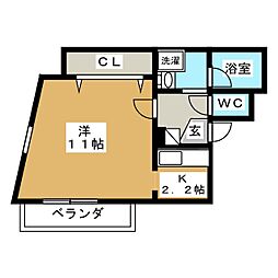 レジデンス内山町 2階ワンルームの間取り