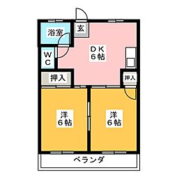 向陽ビル 10階2DKの間取り