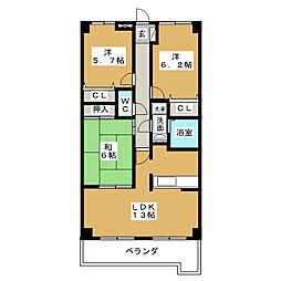 覚王山センタービル 3LDKの間取図画像