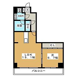 エルミタージュ新栄 1LDKの間取図画像