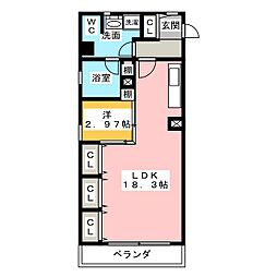 C.P.Pure1608 1LDKの間取図画像