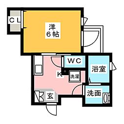 ＡＸＩＡ亀島 2階1Kの間取り