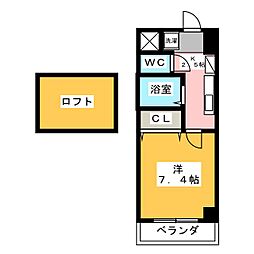 プロシード太閤通 7階1Kの間取り
