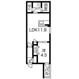 DEVELD千原 2階1LDKの間取り