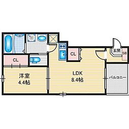 ハーモニーテラス下米野町 3階1LDKの間取り