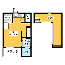 ロワール名古屋 1階ワンルームの間取り