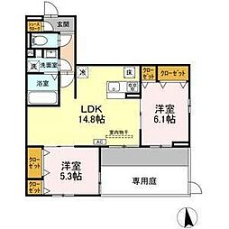 メゾンセリーブ 1階2LDKの間取り