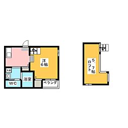 ディープリバー 2階1Kの間取り