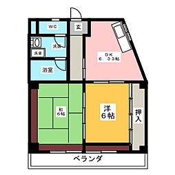 マンション服部 2DKの間取図画像