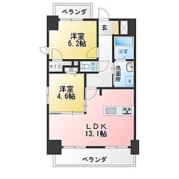 S-RESIDENCE亀島駅前ブレイズ 2LDKの間取図画像
