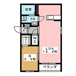 ヘーベル岩塚 1LDKの間取図画像