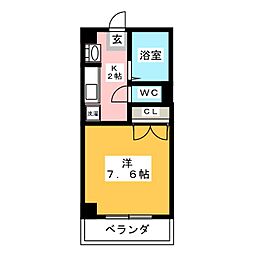 桂山サコウハイツ2 1Kの間取図画像