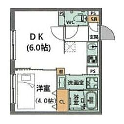 リーデンス名古屋駅西 1DKの間取図画像