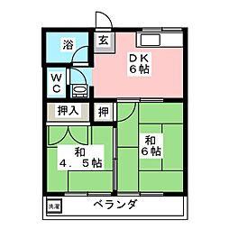 黄金ハウス 2DKの間取図画像