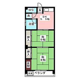 やしろマンション 2DKの間取図画像