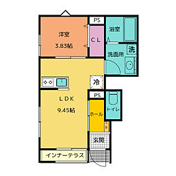 リーブルファイン江松 1階1LDKの間取り