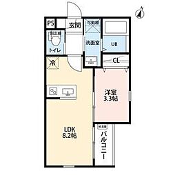 クレリア花池町 3階1LDKの間取り