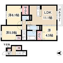 サンハイム八社 2階3LDKの間取り