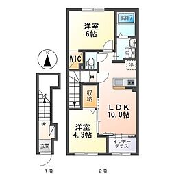 プライムローズ 2LDKの間取図画像