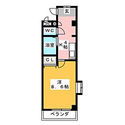 シャローム八田 1Kの間取図画像