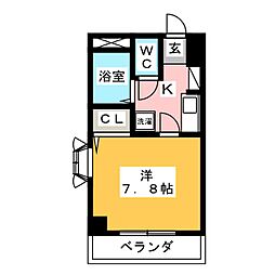 ロイヤルピジョン八田 1Kの間取図画像