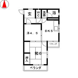 旭ハイツ 2DKの間取図画像