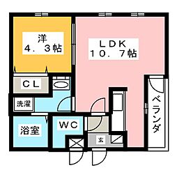 CherimHattaWest 1LDKの間取図画像
