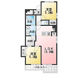 グランデールAS 2LDKの間取図画像