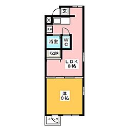 シティーライフ八田 1DKの間取図画像