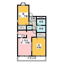 シャトー1 2LDKの間取図画像