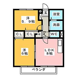 サンガーデン広住 2LDKの間取図画像
