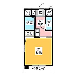 キャッスル3 1Kの間取図画像