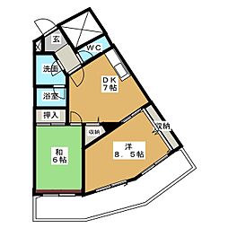 西一ビル 2DKの間取図画像